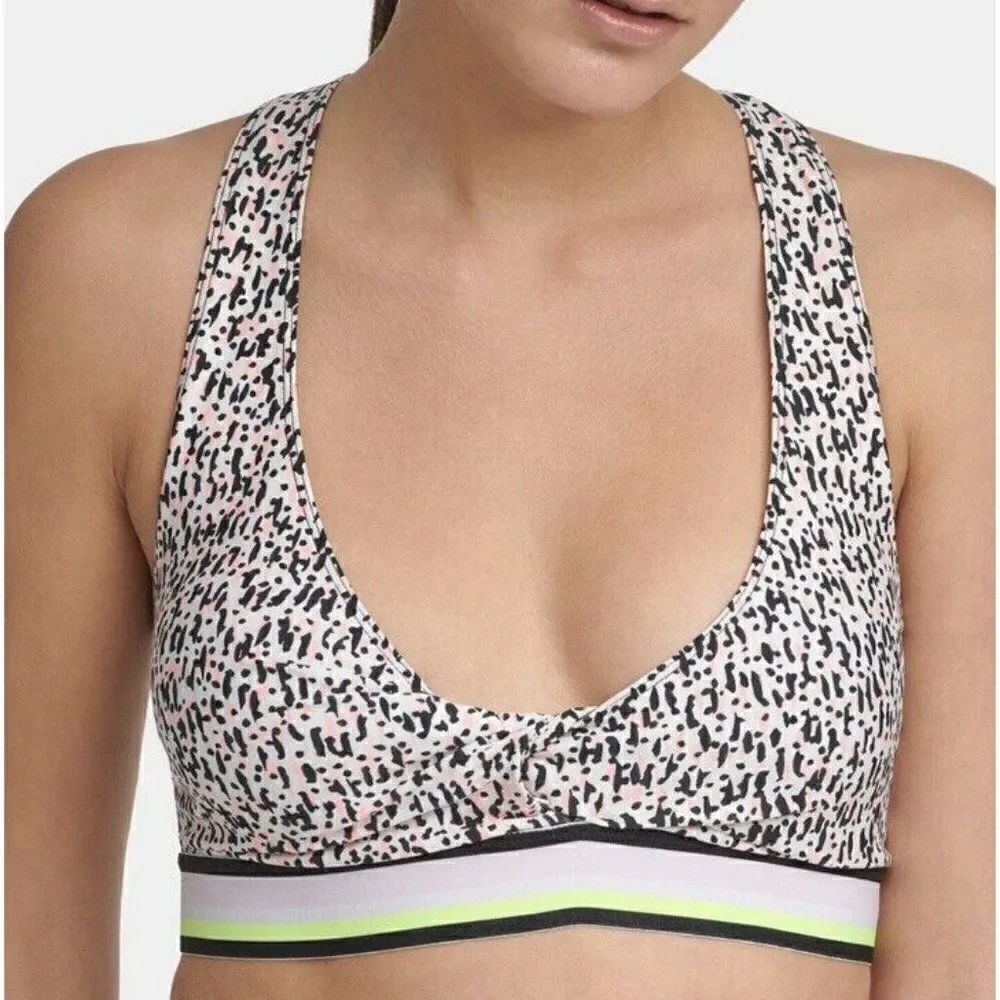 DKNY Sports Confetti Print Twist Front Bra w/ Removable Cups Medium NWT